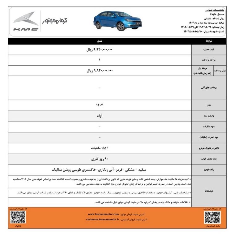 آغاز فروش نقدی KMC ایگل توسط کرمان موتور از ۲۵ مرداد