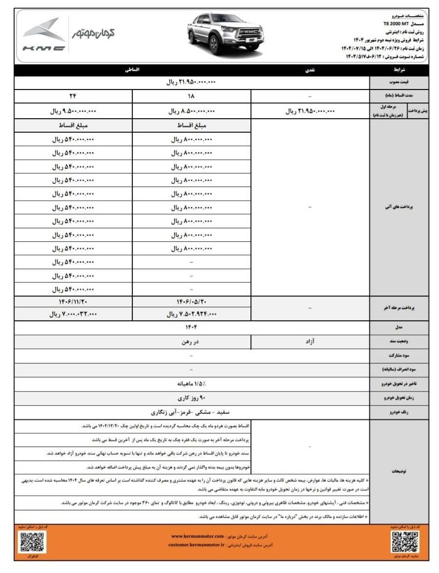 فروش نقد و اقساط KMC T8 کرمان موتور