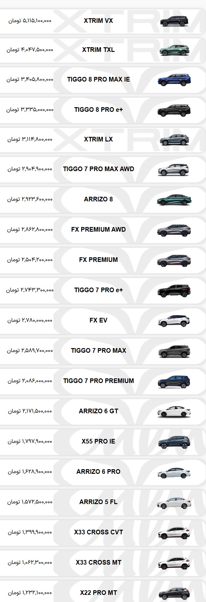 لیست قیمت جدید محصولات مدیران خودرو مهر ۱۴۰۴