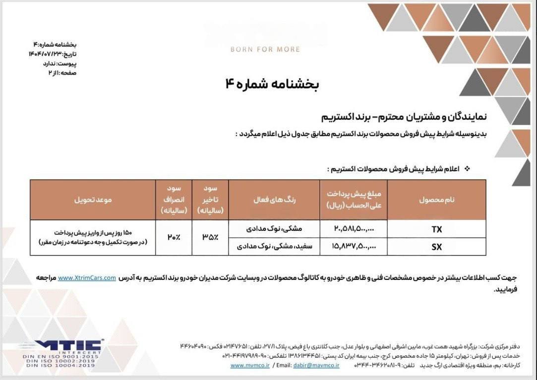 فروش اکستریم LX و SX مهر 1404