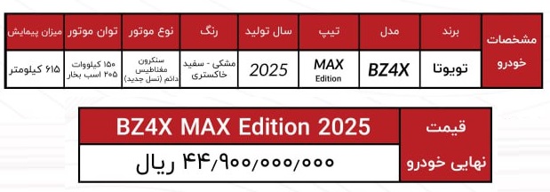 آغاز فروش تویوتا BZ4X مدل 2025 در سامانه یکپارچه