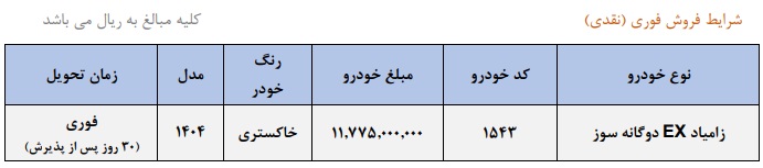 زامیاد EX دوگانه‌سوز روی میز فروش فوری سایپا قرار گرفت