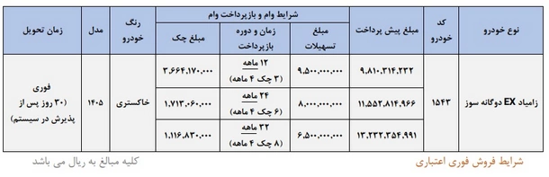 فروش فوری اعتباری زامیاد EX دوگانه‌سوز