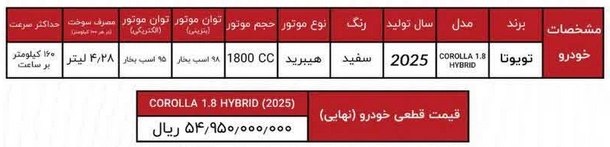فروش تویوتا کرولا هیبرید